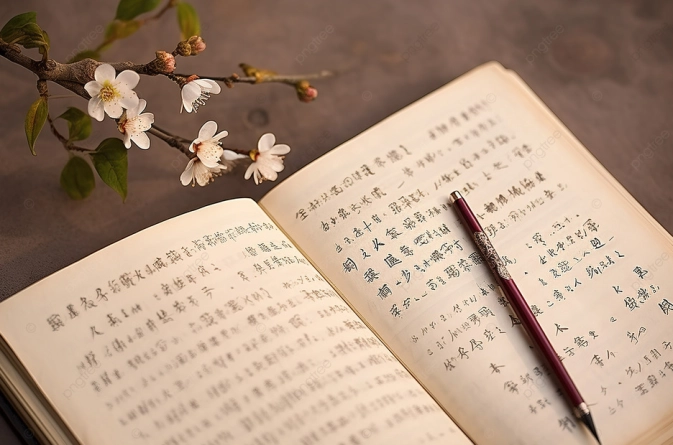 pngtree-a-book-with-chinese-writing-with-a-pencil-and-a-leaf-image_13111611